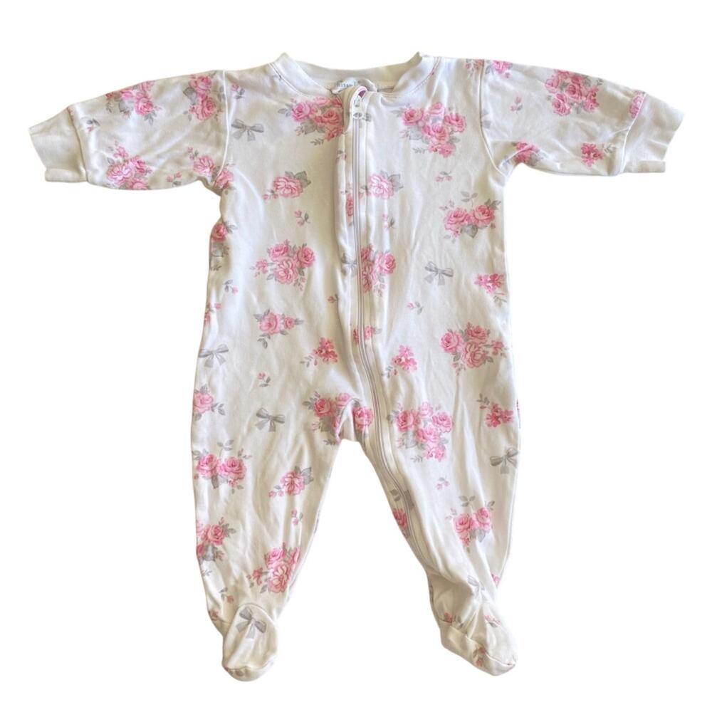 Kissy Kissy Baby Girls Pink Floral Rose Zip Footie Sleeper Pima Cotton 0-3m